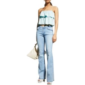 alice + olivia Cropped Tiered Linen-blend Top, Size 8, Blue, NWT